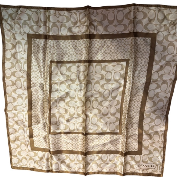 Coach Jumbo Signature 100% Silk Square Scarf 21" By 21" Gold logo - Picture 1 of 1